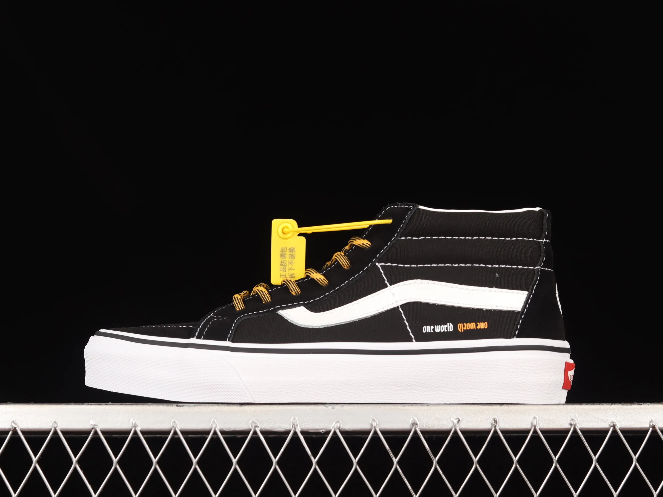 All categories Vans Vans series Vans Mid Vans China Coutie Vans x One World 2 joint limited edition black and yellow letter mid-top casual canvas shoes VN0A391F3TGT